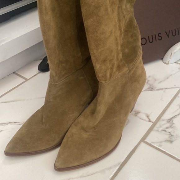 Free People Olive Green Velvet Leather Knee High Boots 36 - Picture 3 of 5